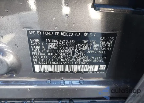 2024 Honda Hr-V Awd Lx from USA, damaged, VIN 3CZRZ2H3XRM721521